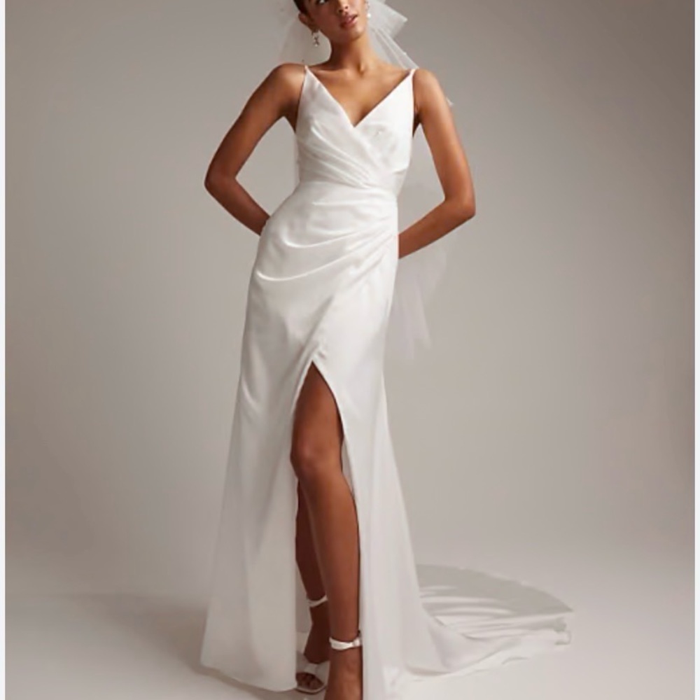New ASOS Bridal Sz 8 Constance Satin Wrap Front Cami Wedding Dress Gown Train